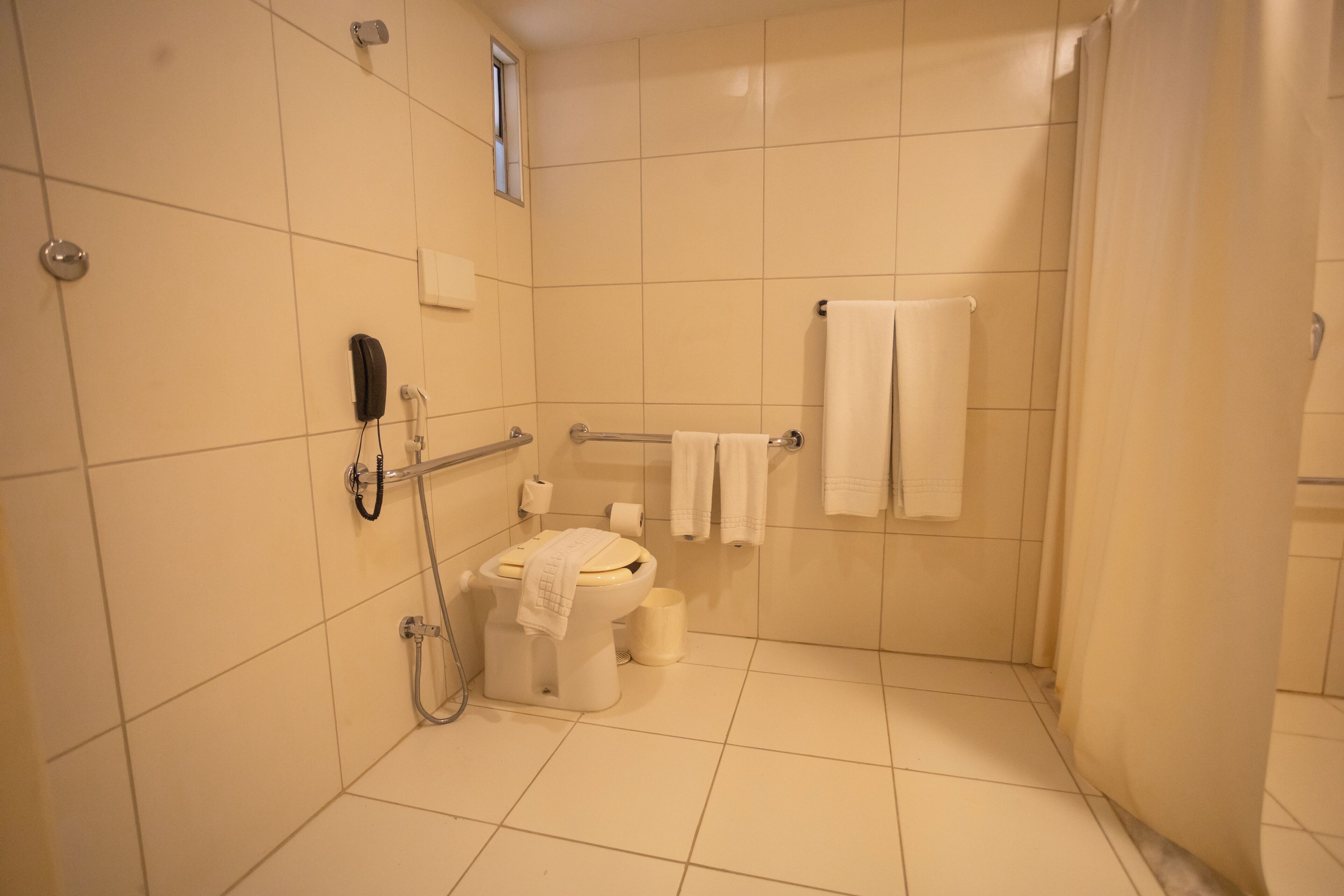 room, 1 king bed, accessible (roll-in shower) | bathroom | shower, free toiletries, hair dryer, towels
