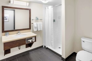 Shower, free toiletries, hair dryer, towels