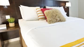 Select Comfort beds, minibar, in-room safe, desk