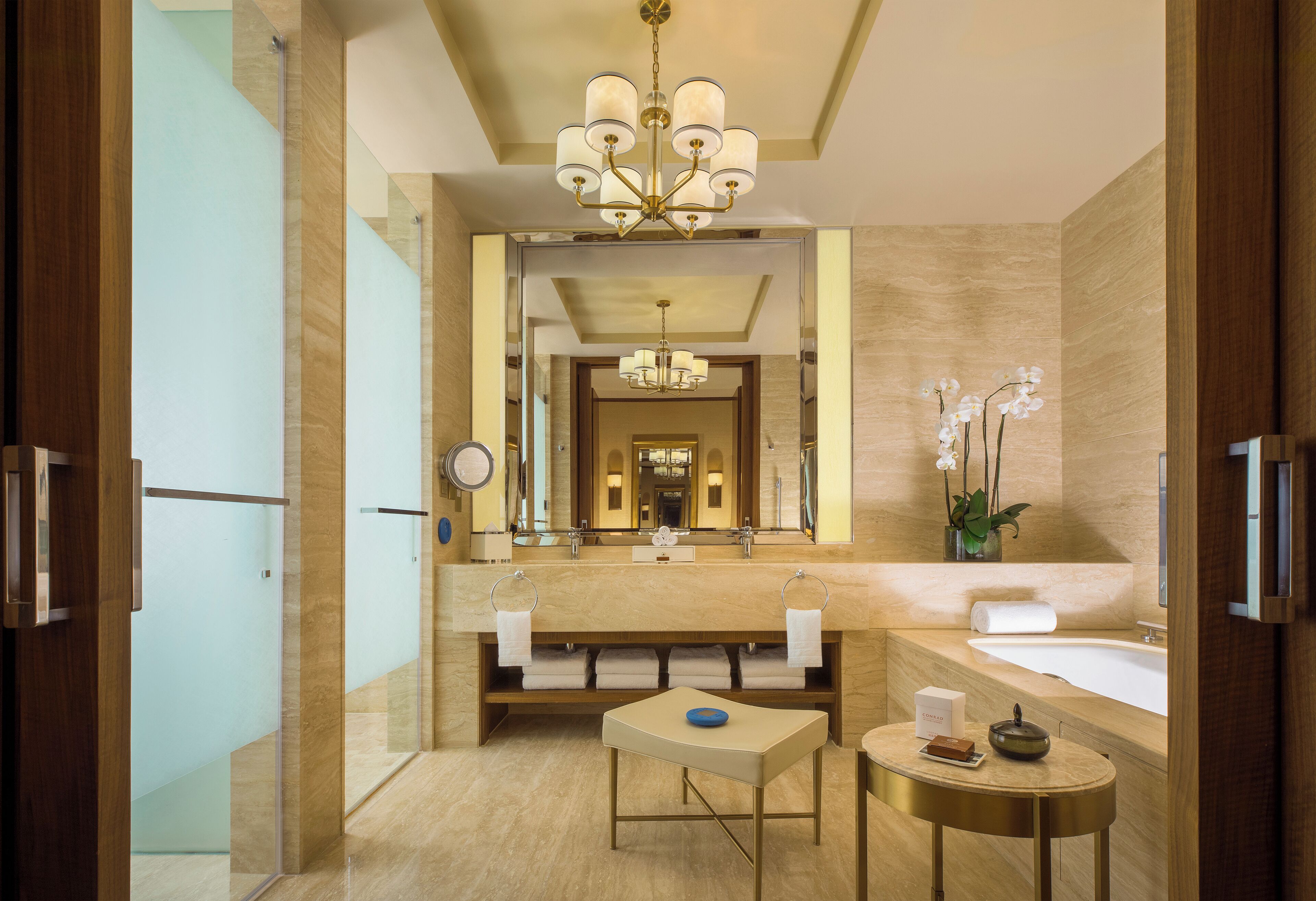 separate bathtub and shower, free toiletries, hair dryer, bathrobes