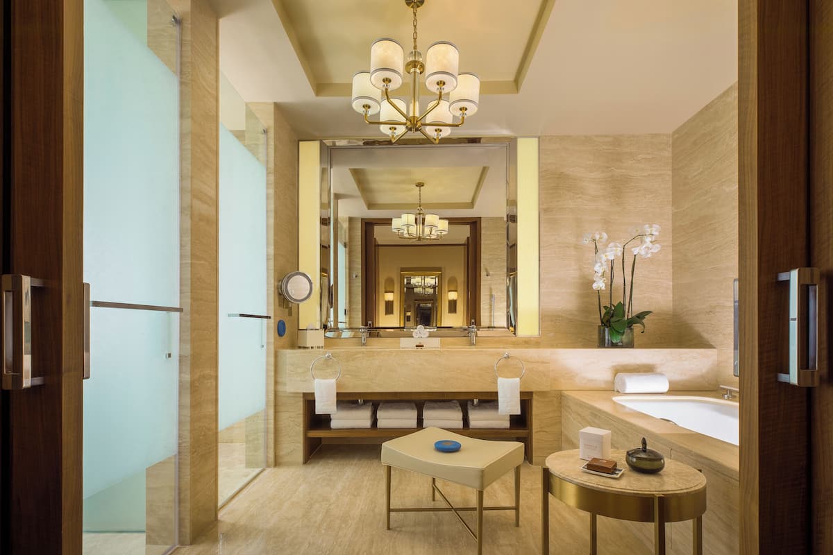 separate bathtub and shower, free toiletries, hair dryer, bathrobes