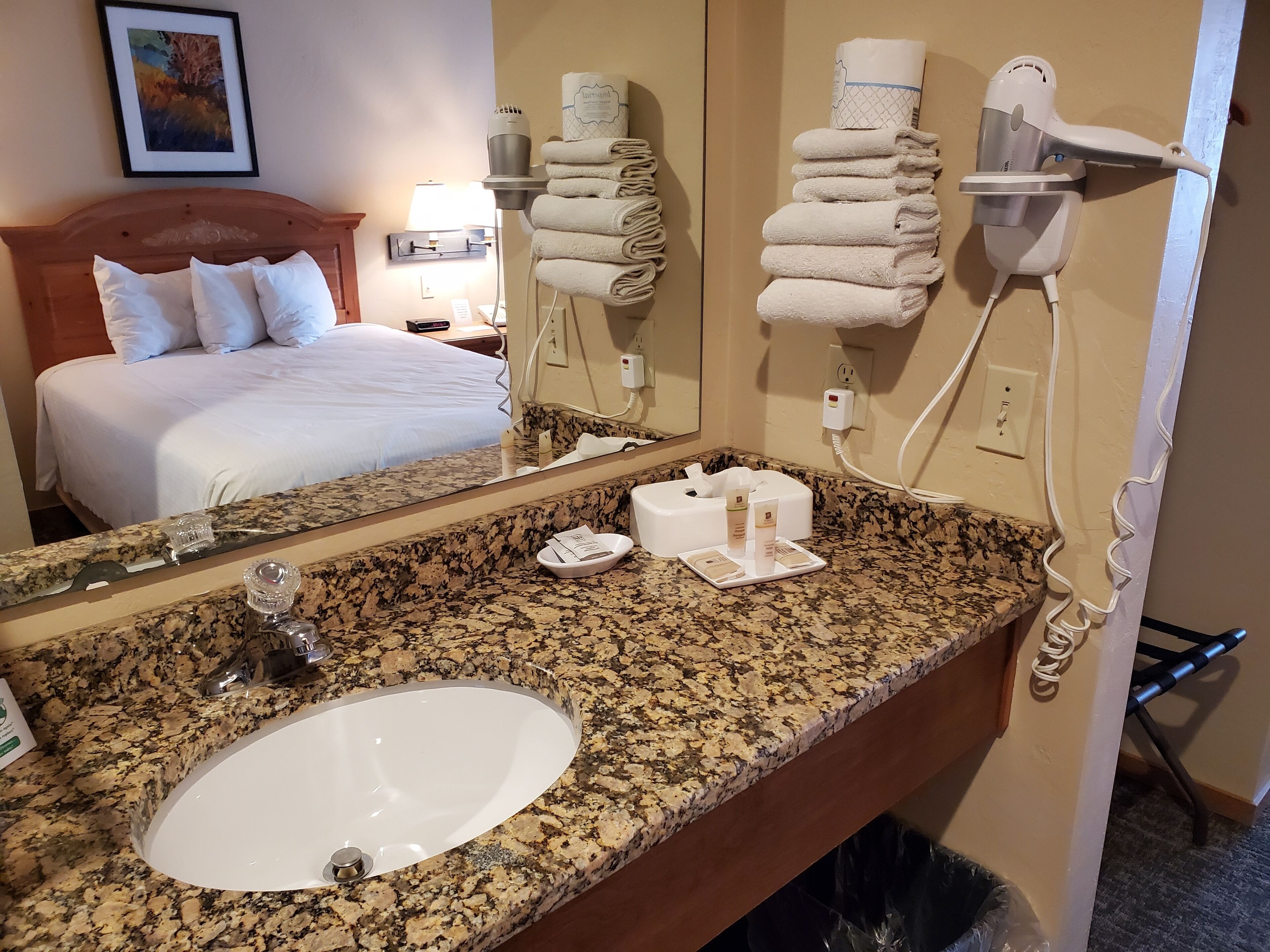 room, 2 queen beds | bathroom | free toiletries, hair dryer, towels, soap