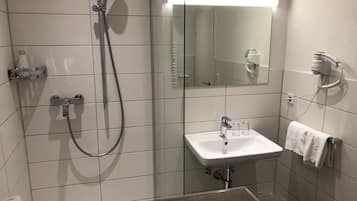 Shower, free toiletries, hair dryer, towels