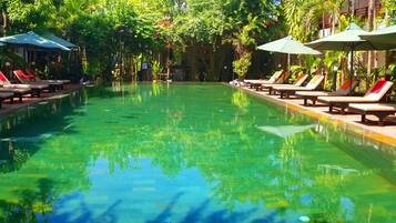 Outdoor pool, sun loungers