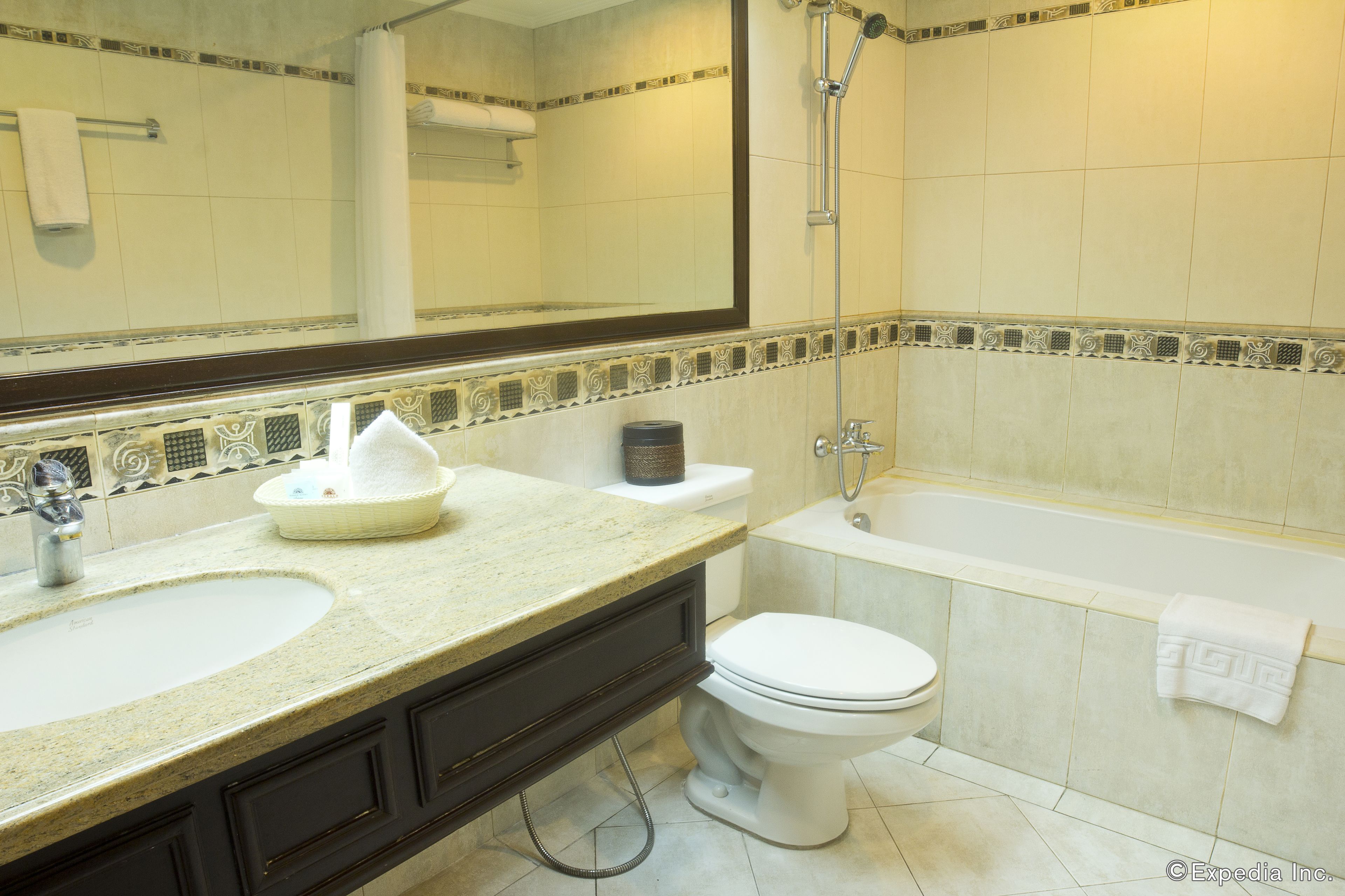 combined shower/bathtub, hair dryer, slippers, bidet