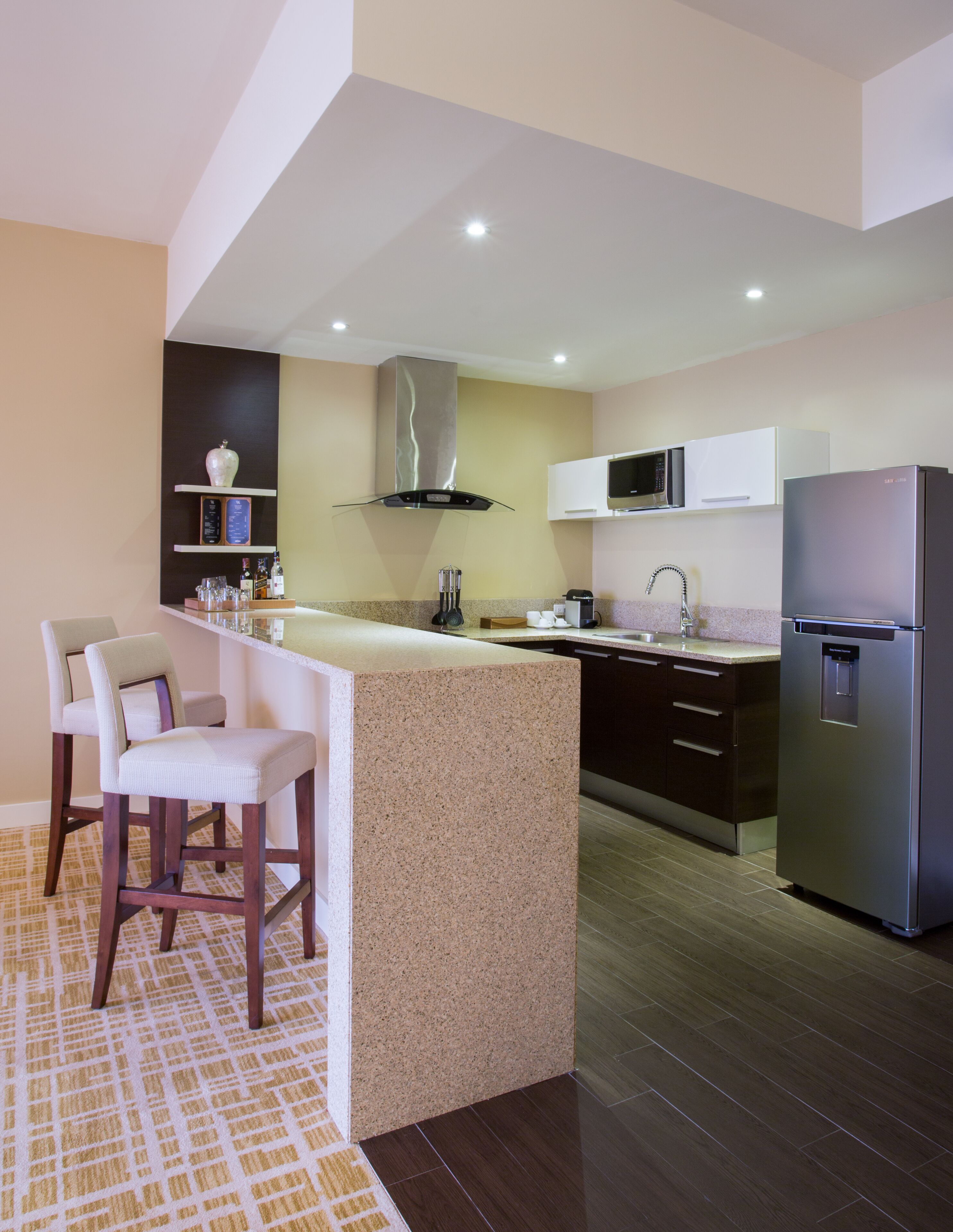 oven, coffee/tea maker, high chair