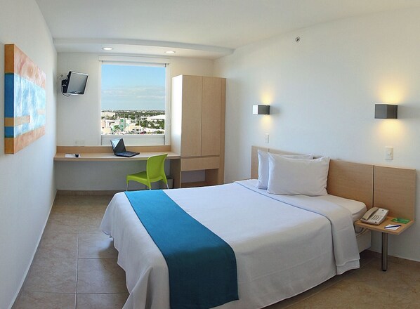 In-room safe, desk, laptop workspace, blackout curtains