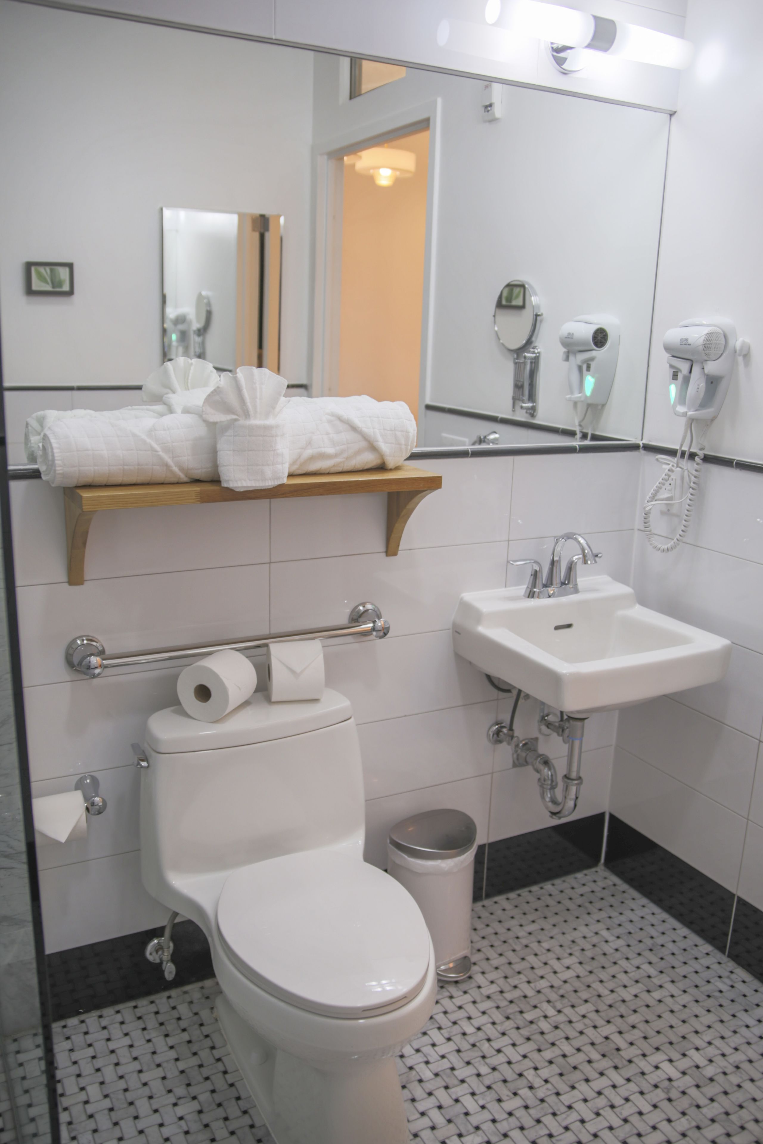shower, eco-friendly toiletries, hair dryer, towels