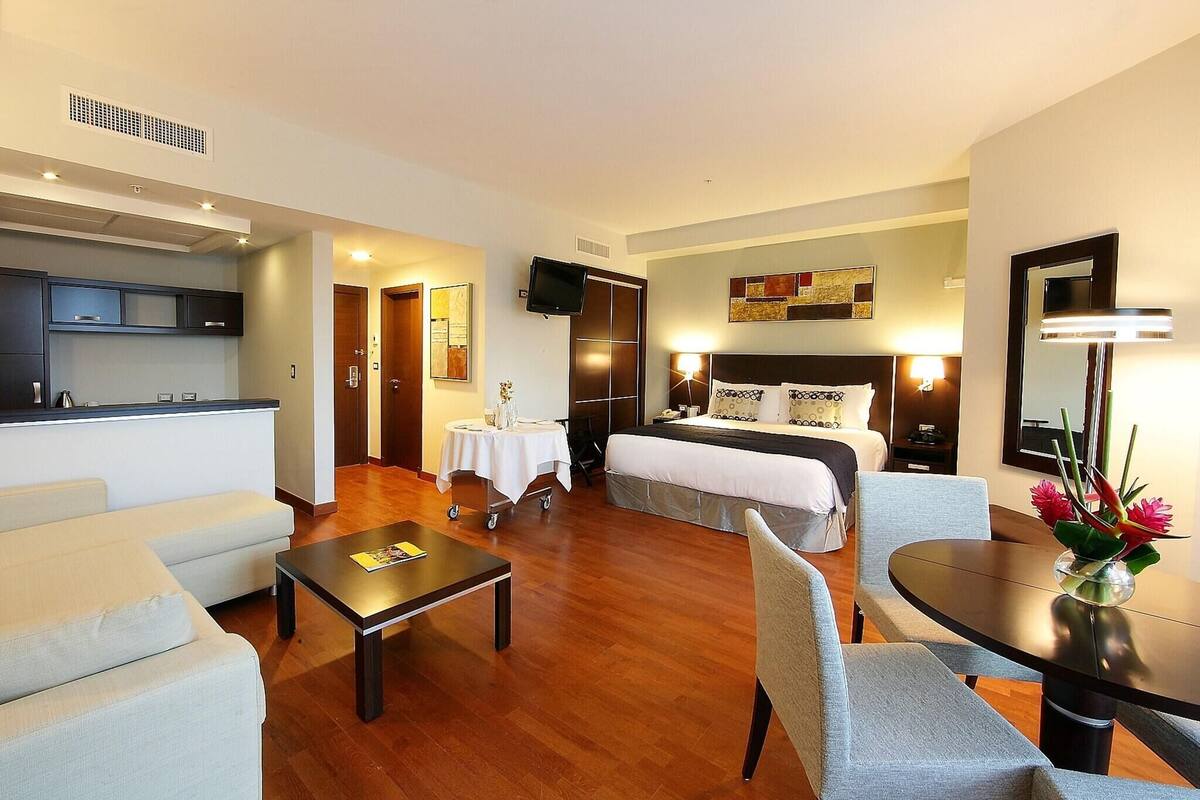 Premium bedding, down comforters, memory foam beds, in-room safe