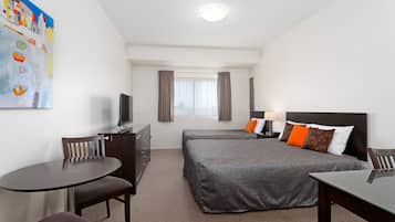 Family Room (1 Queen & 1 Single) | Premium bedding, desk, soundproofing, iron/ironing board