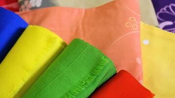 A close-up of colorful fabric edges.