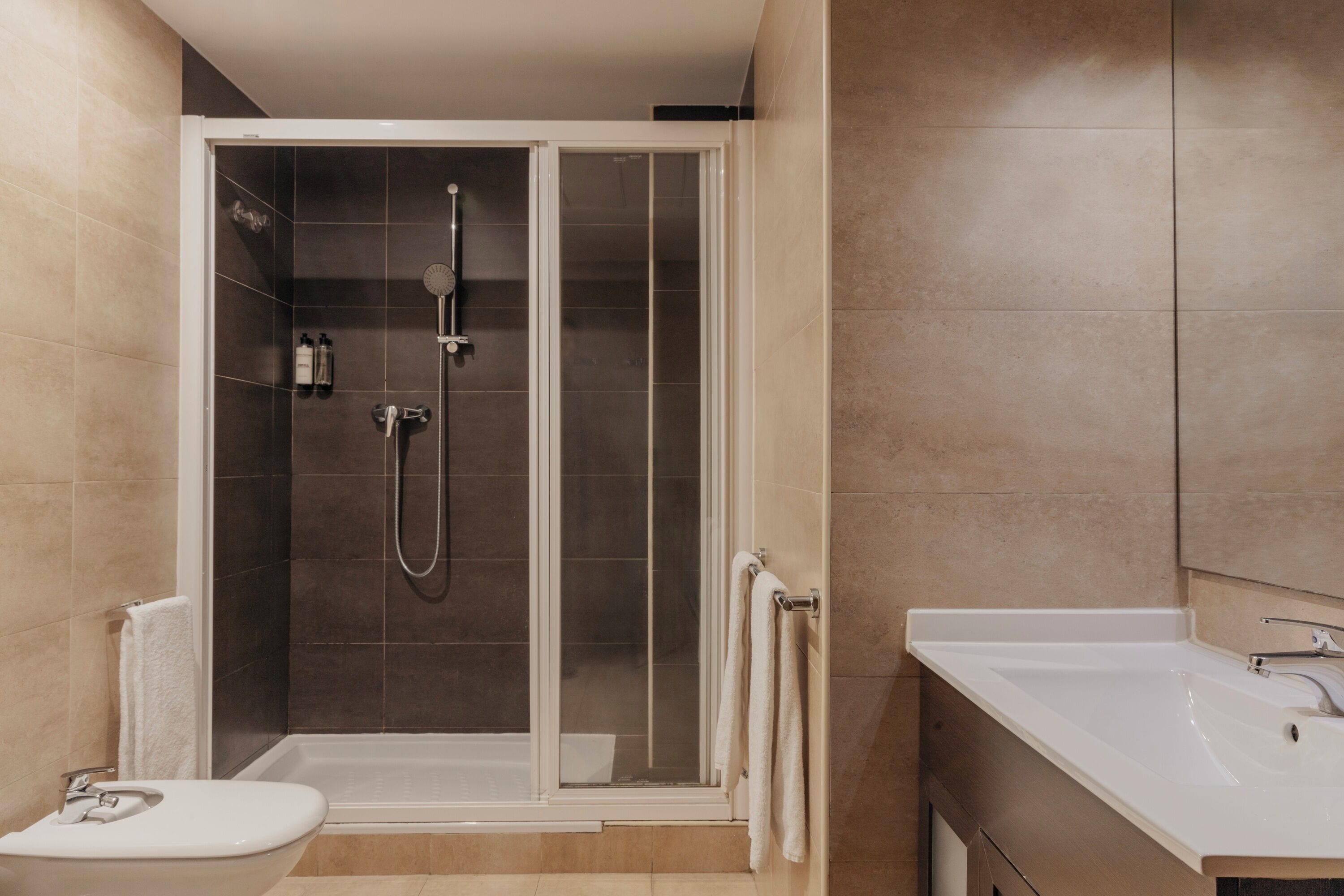 Free toiletries, hair dryer, bidet, towels