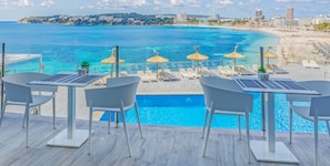 Seasonal outdoor pool, open 10:00 AM to 8:00 PM, pool umbrellas