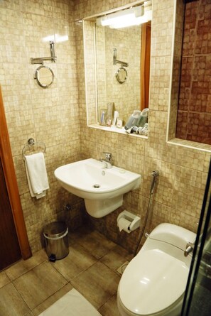 Shower, free toiletries, hair dryer, towels