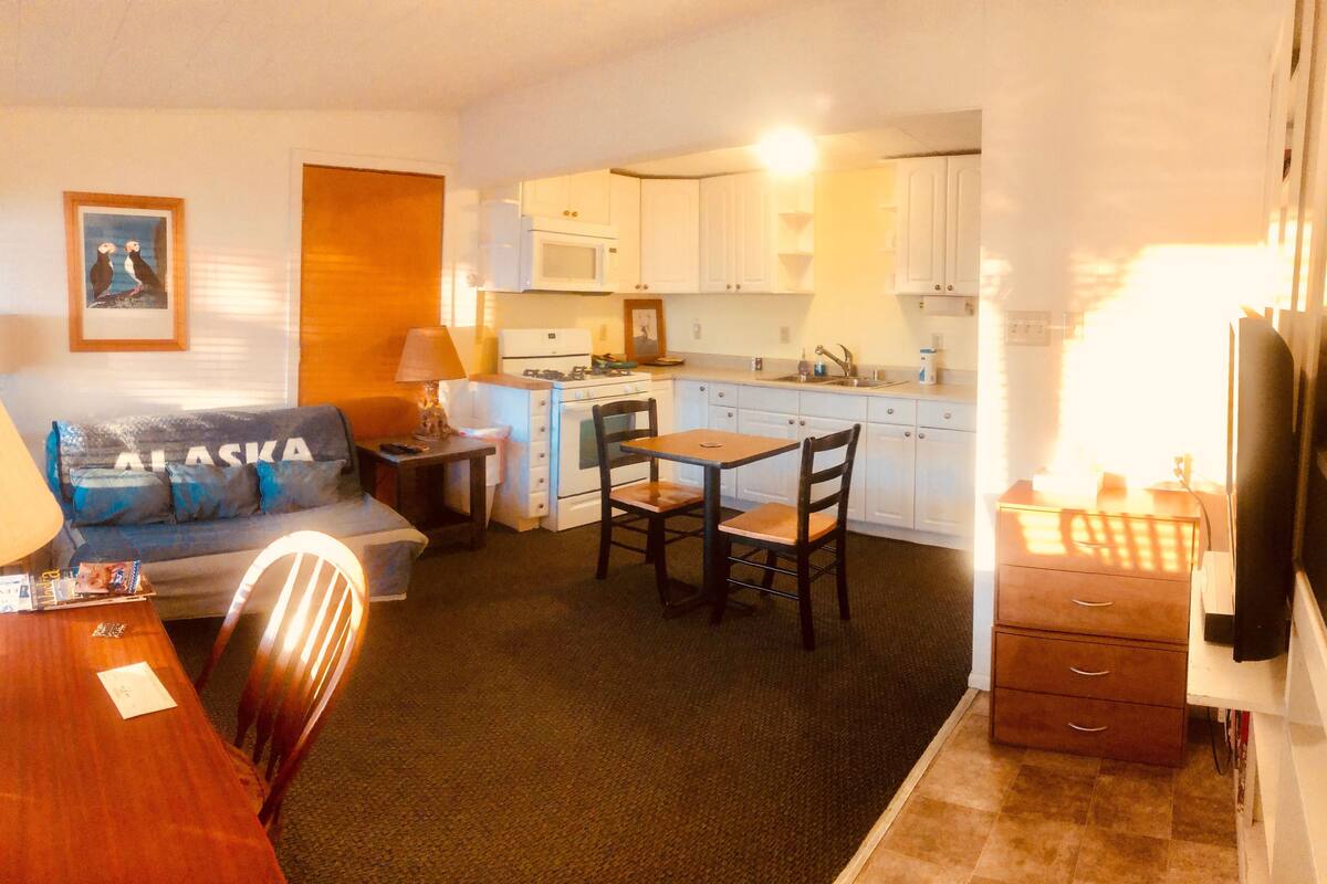 inn suite #21 (1 king bed and futon, downstairs) | living area | tv