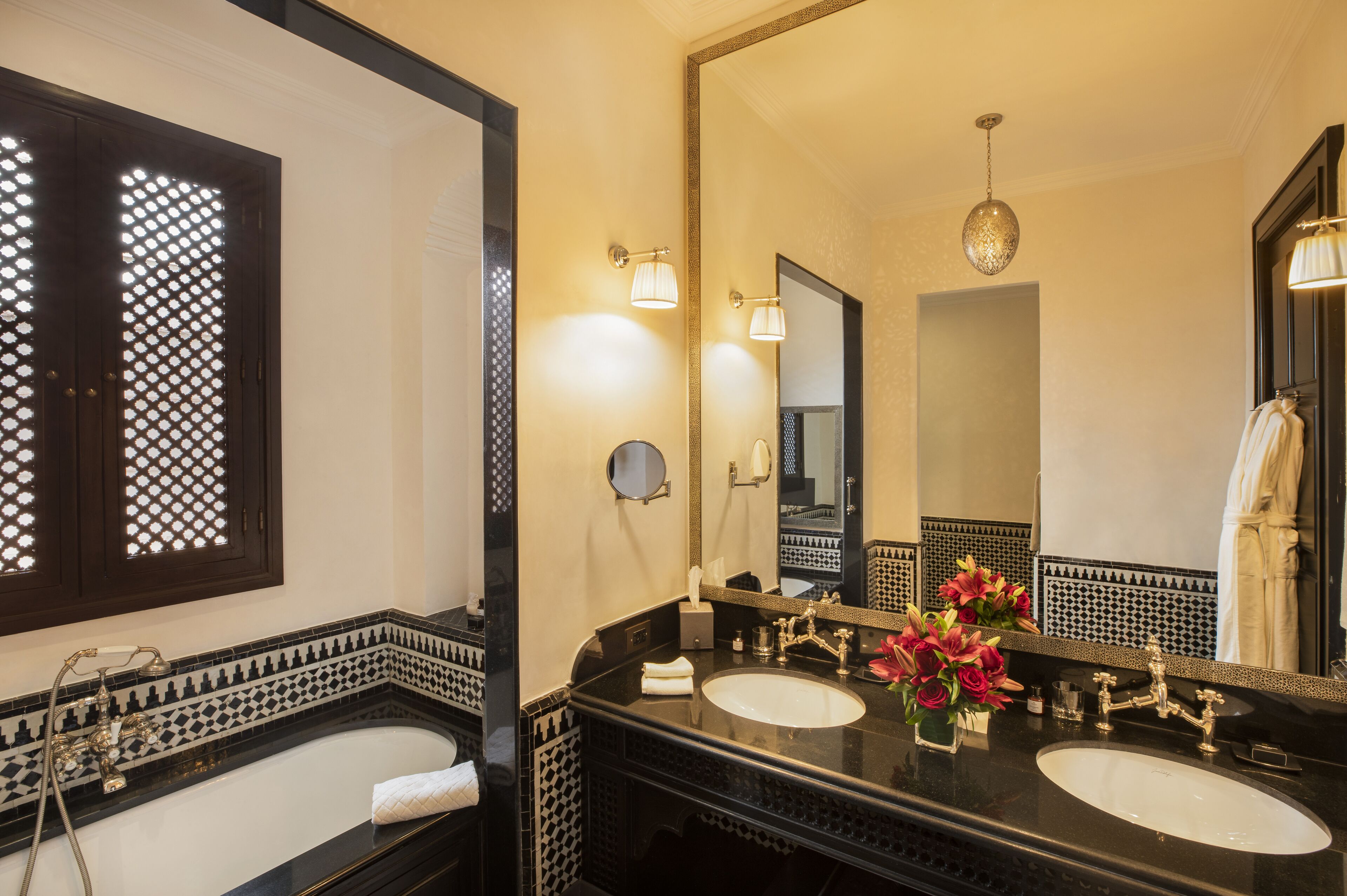 classic room | bathroom | separate bathtub and shower, rainfall showerhead, designer toiletries