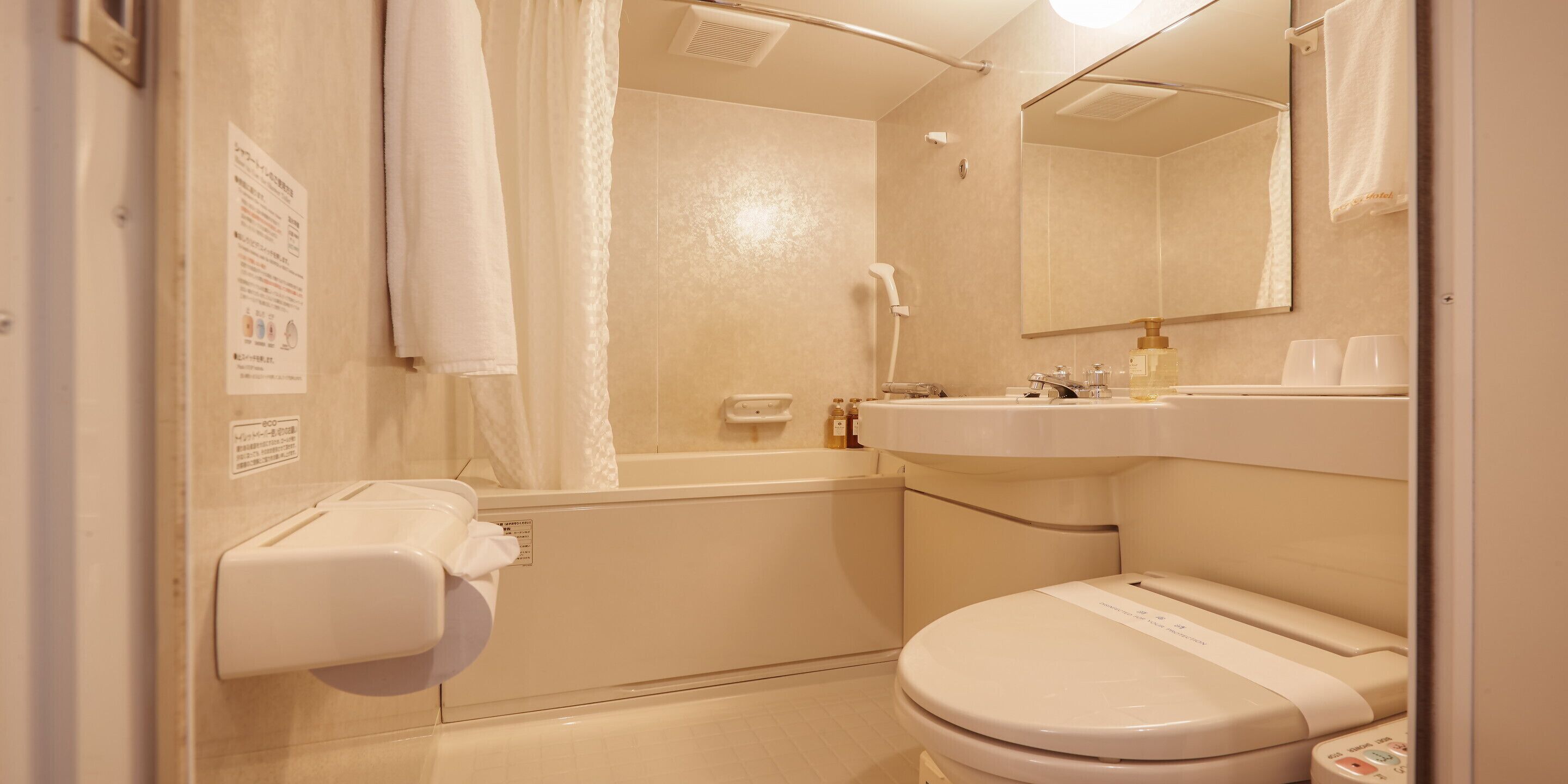 combined shower/bathtub, free toiletries, hair dryer, bidet