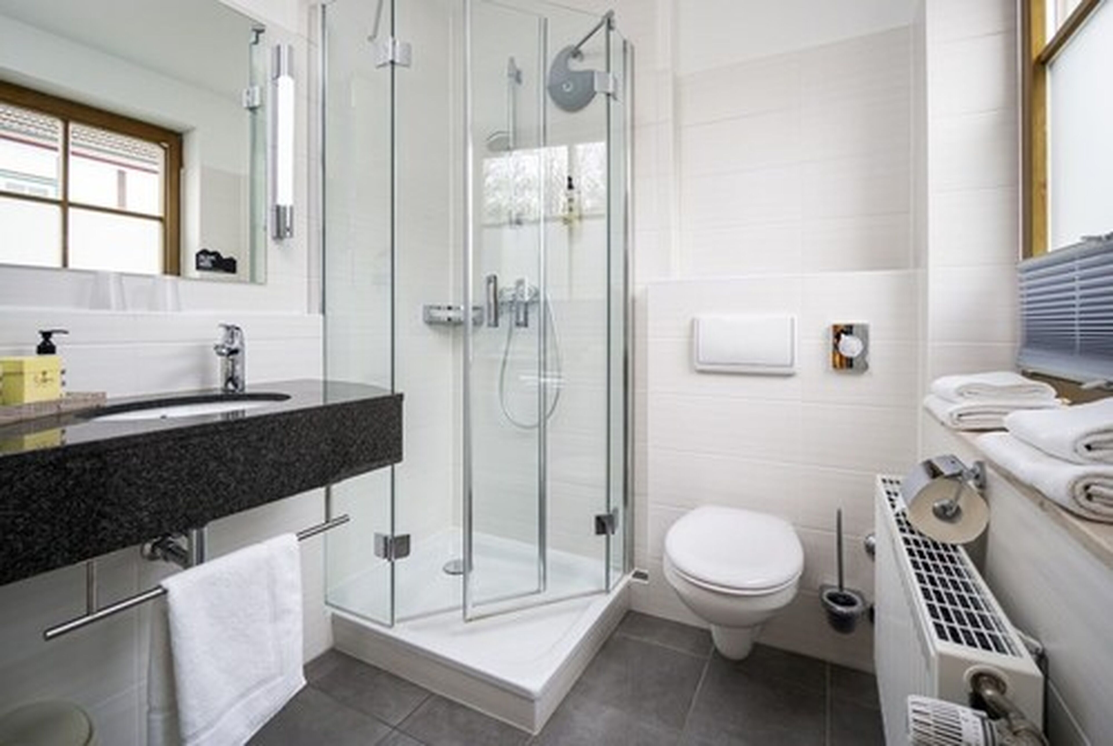 free toiletries, hair dryer, towels