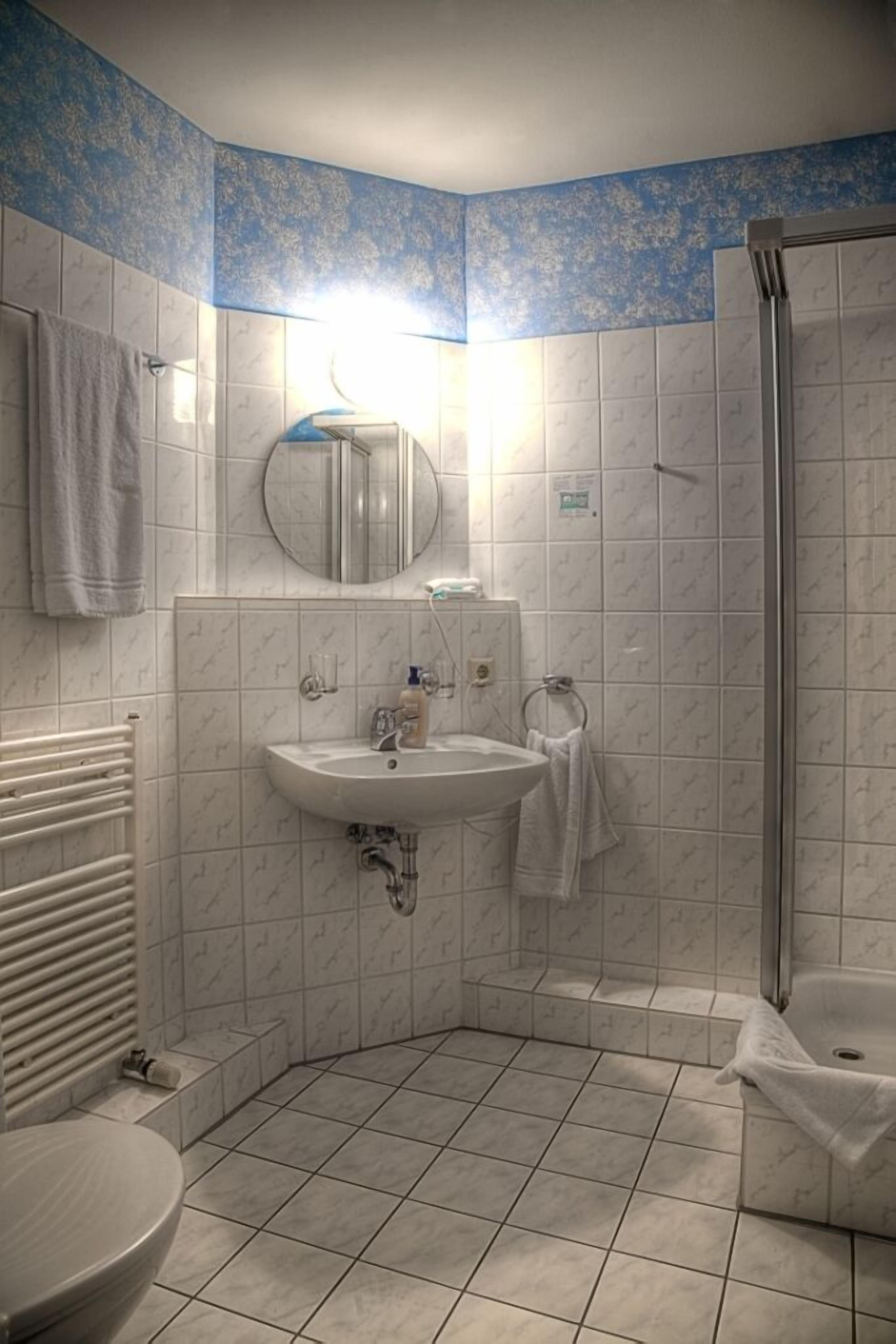 shower, free toiletries, hair dryer, towels