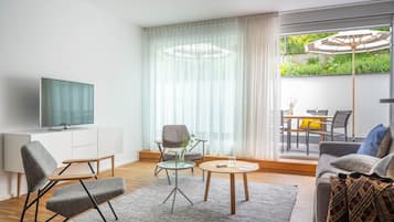 Flat-screen TV, first-run films