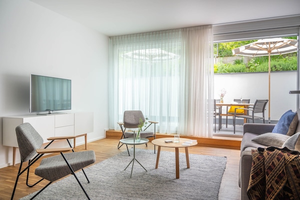 Flat-screen TV, first-run movies