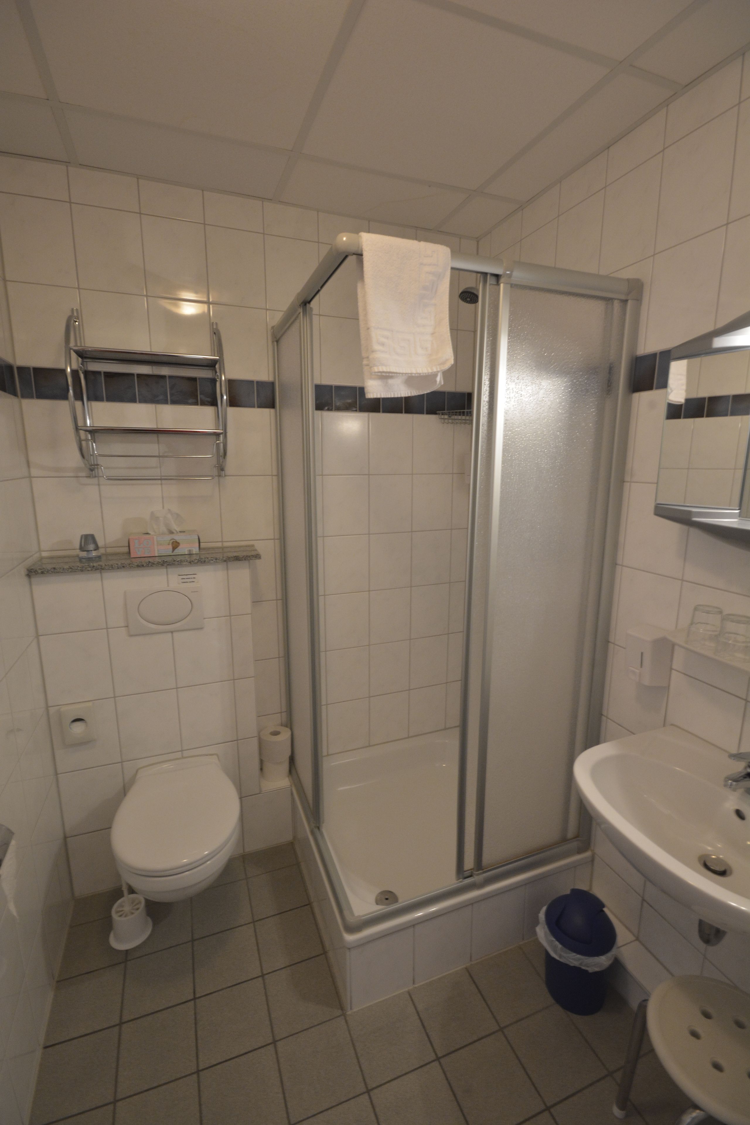 shower, free toiletries, hair dryer, towels