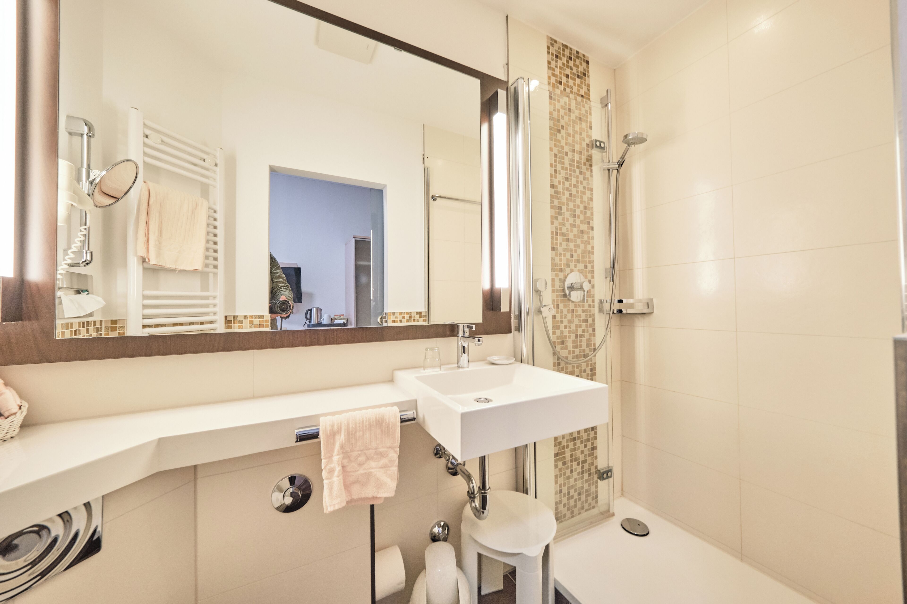comfort double room | bathroom | hair dryer, towels
