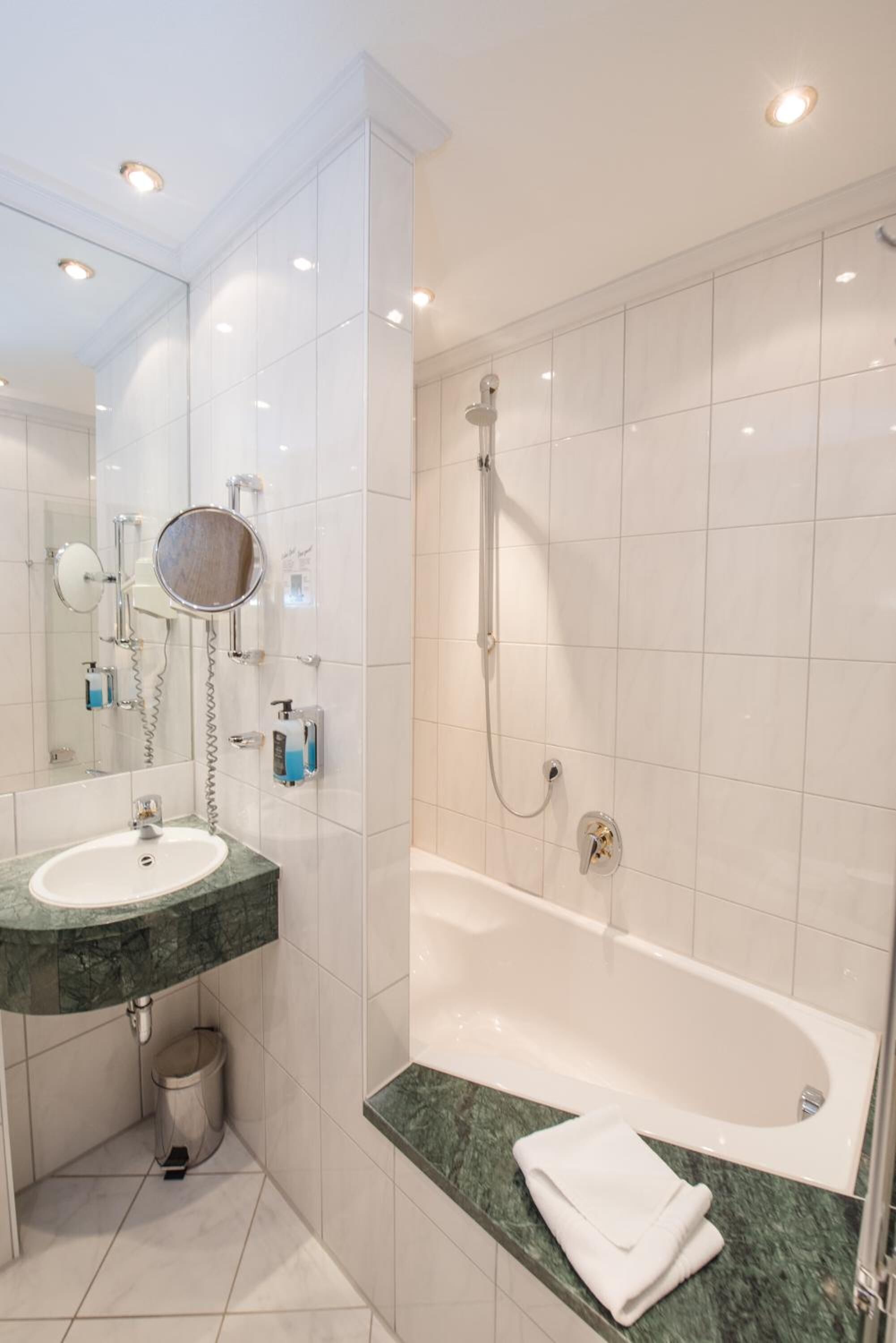 free toiletries, hair dryer, towels, soap