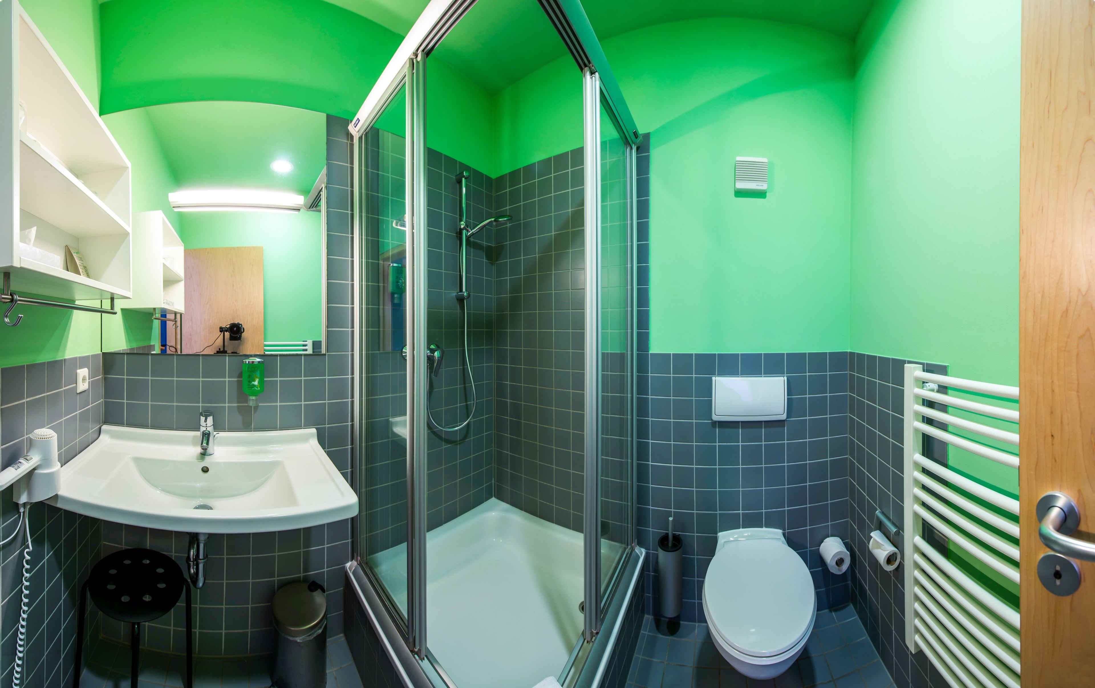 shower, free toiletries, hair dryer, towels