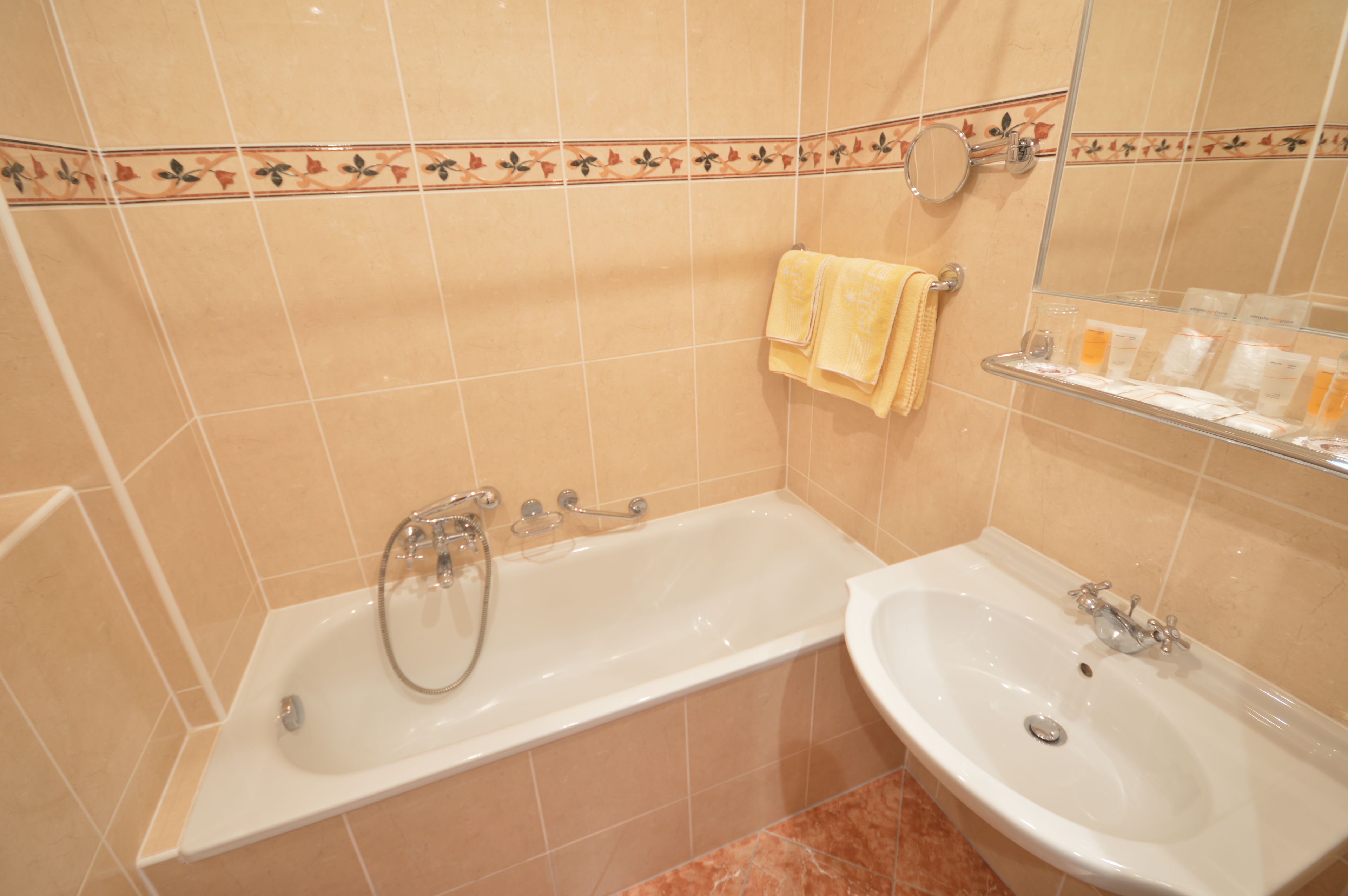 free toiletries, hair dryer, towels