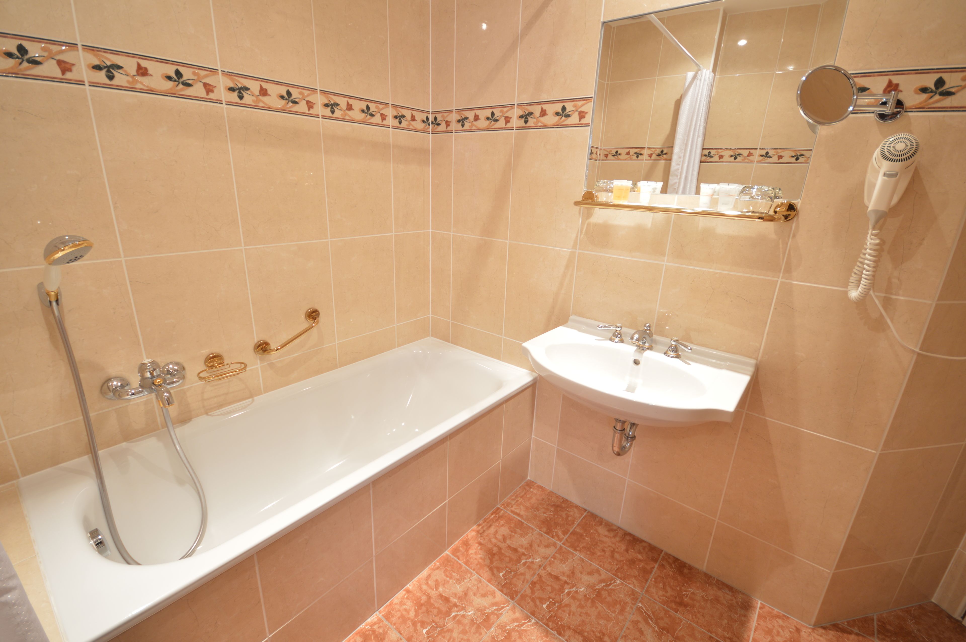 free toiletries, hair dryer, towels