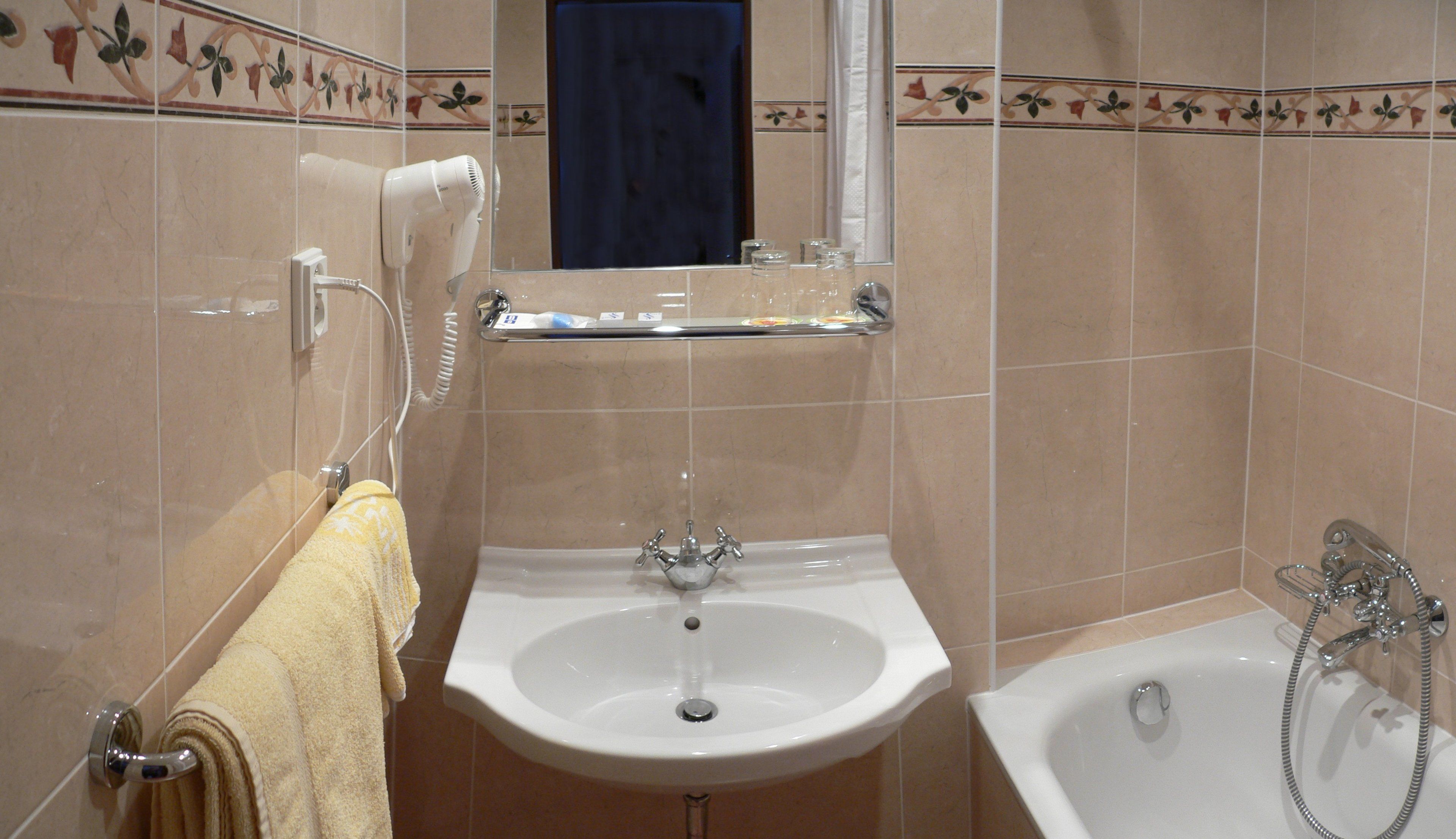 free toiletries, hair dryer, towels