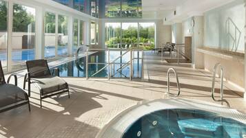 Indoor pool, outdoor pool, sun loungers