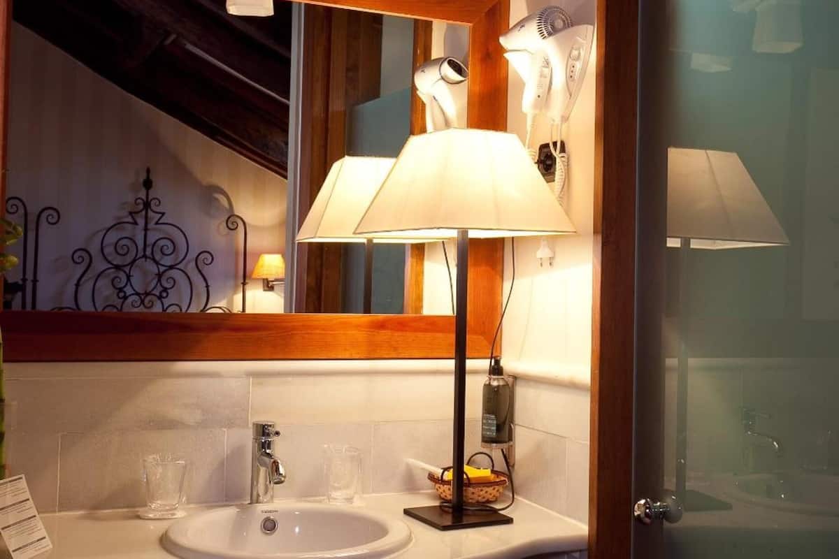 free toiletries, hair dryer, towels