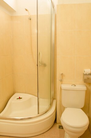 ฝักบัวในอ่างอาบน้ำ, ของใช้ในห้องน้ำฟรี, ไดร์เป่าผม, รองเท้าสวมภายในห้อง