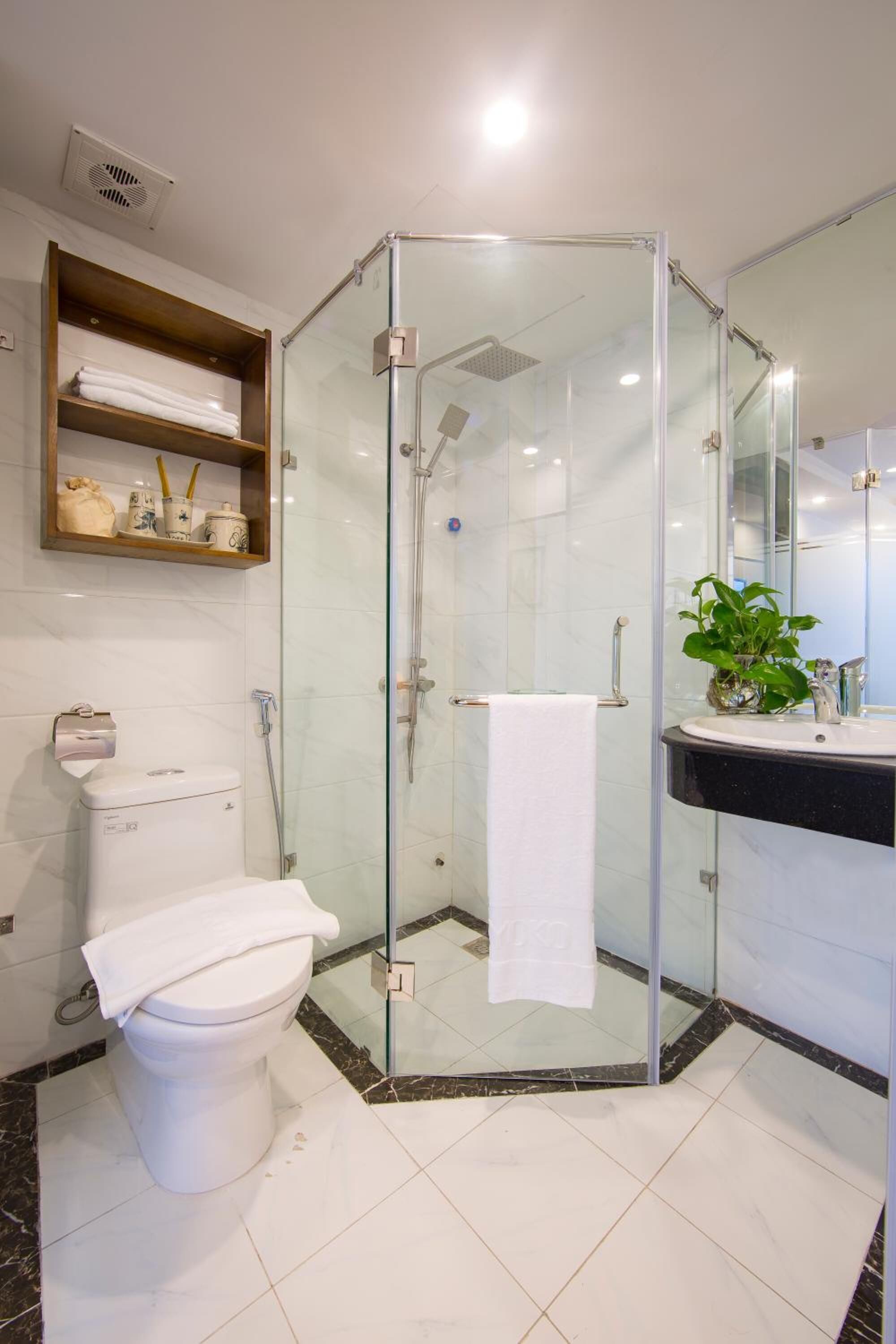 Chuveiro, produtos de toalete grátis, secador de cabelo 