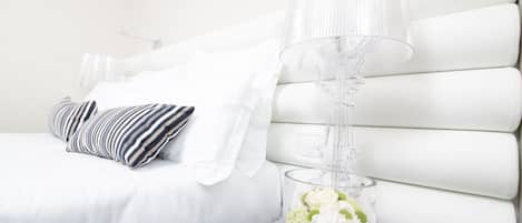 Premium bedding, desk, blackout curtains, soundproofing