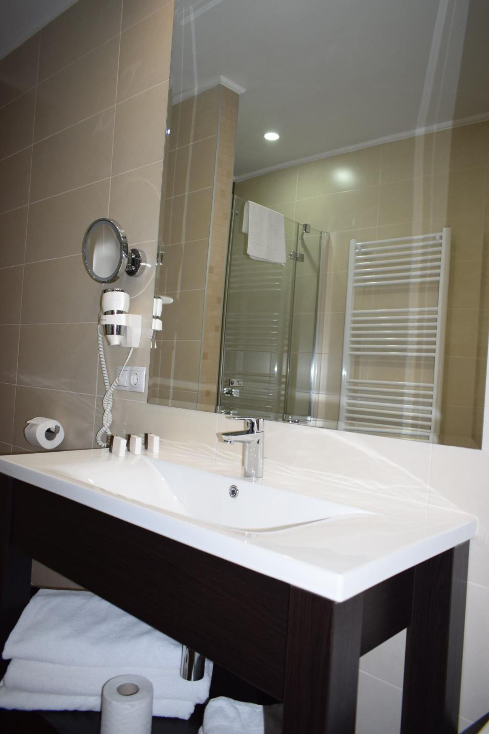 shower, free toiletries, hair dryer, towels