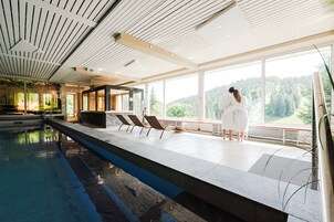 Indoor pool, open 8:00 AM to 9:30 PM, sun loungers