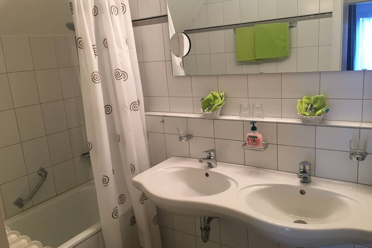 free toiletries, hair dryer, towels