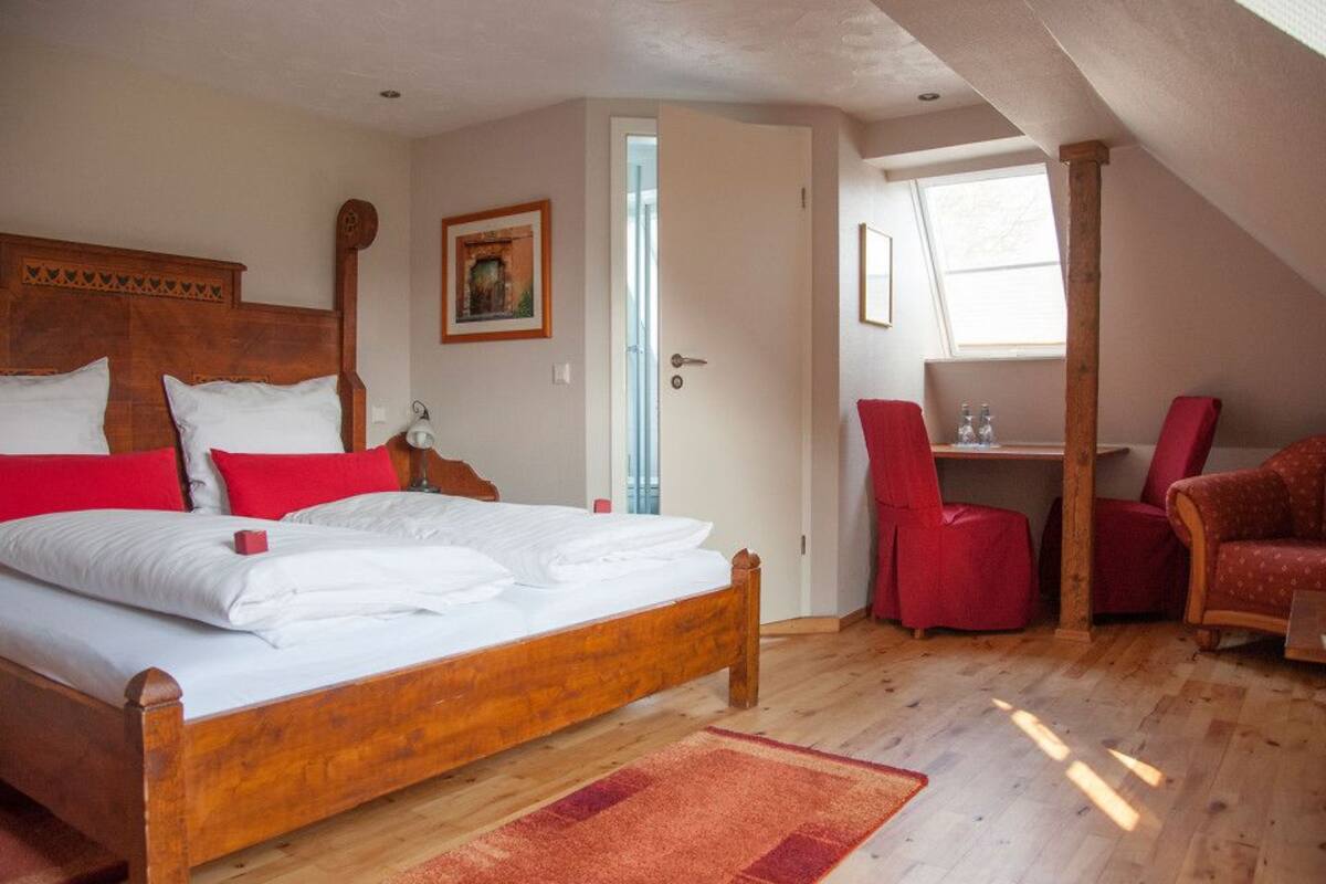 hypo-allergenic bedding, desk, laptop workspace, iron/ironing board