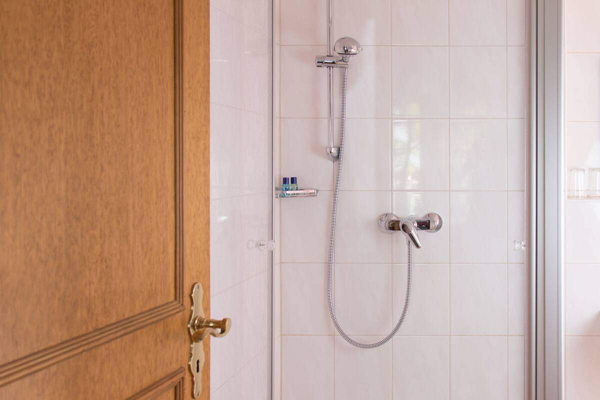 basic double room | bathroom | shower, free toiletries, hair dryer, towels