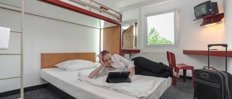 Desk, free WiFi, bed sheets