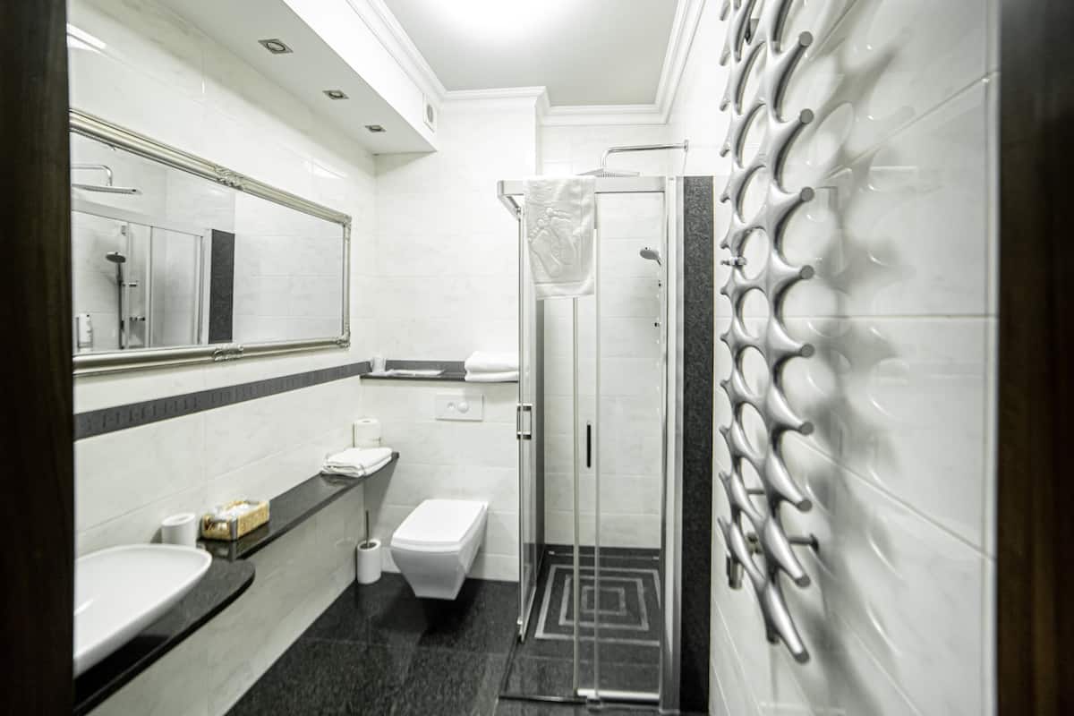 deluxe suite, 1 king bed, non smoking, park view | bathroom | shower, rainfall showerhead, free toiletries, hair dryer