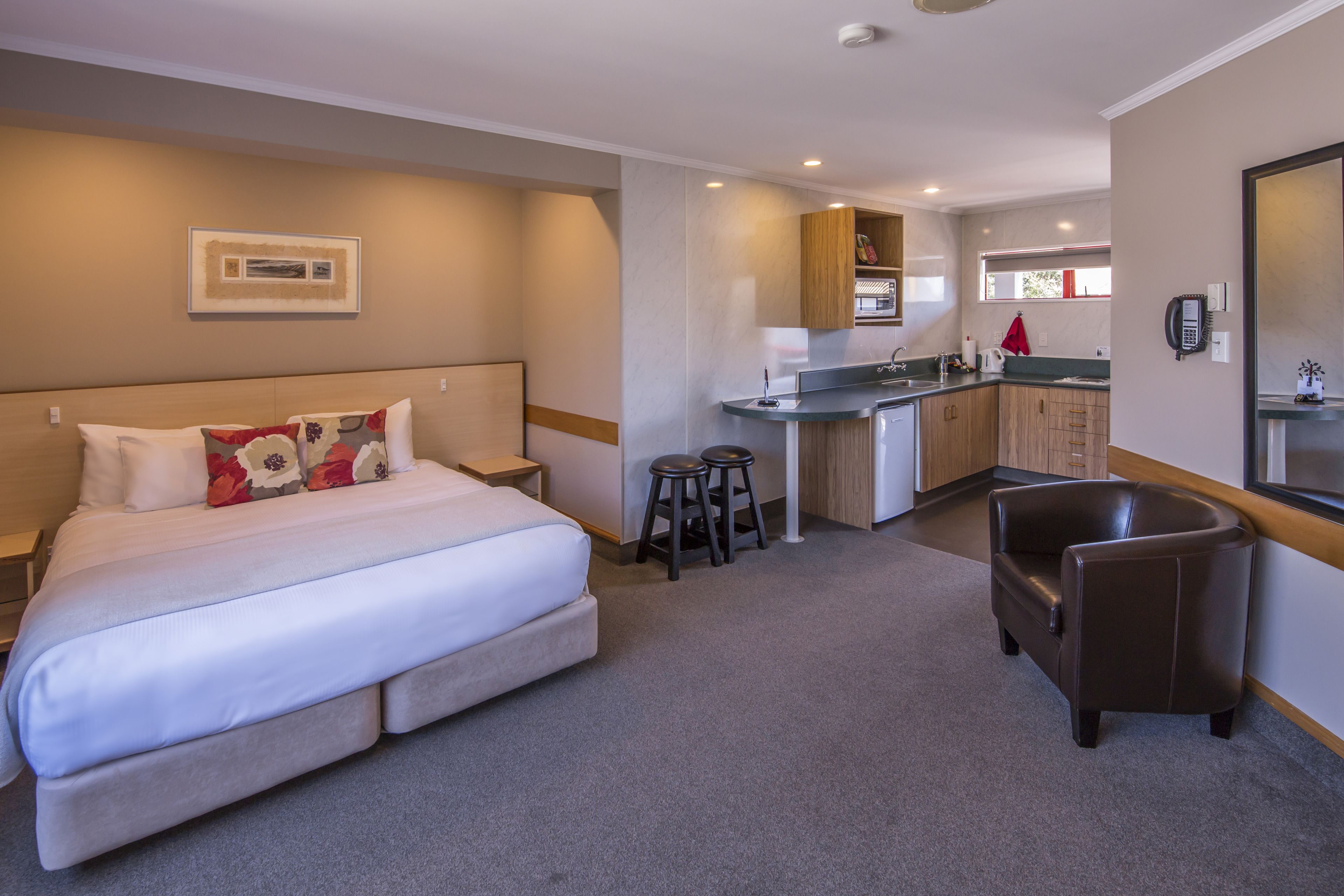 studio | premium bedding, desk, blackout curtains, iron/ironing board