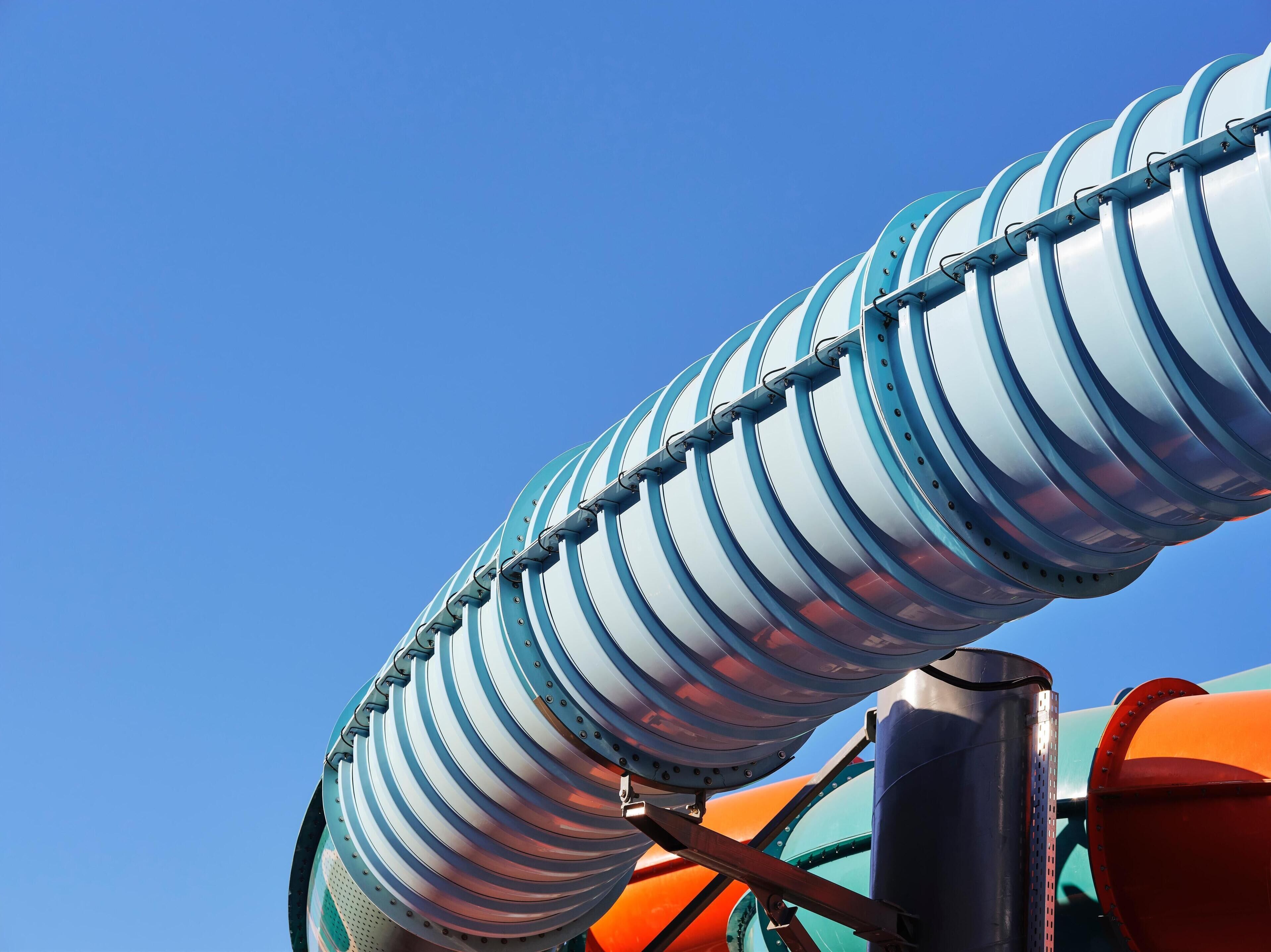 A spiral water slide structure.