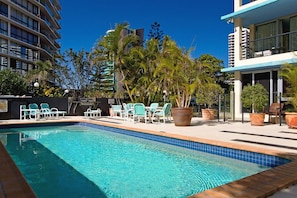 Outdoor pool, pool loungers