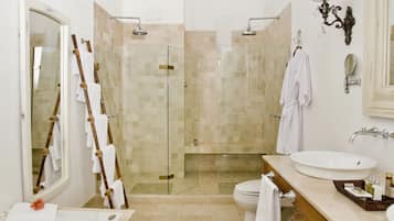Grand Suite, 1 King Bed, City View | Bathroom | Shower, rainfall showerhead, hair dryer, towels