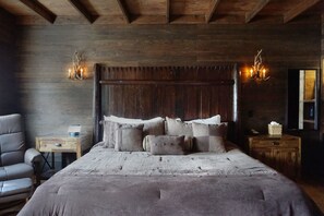 Cabaña de lujo, 1 cama de matrimonio grande, chimenea | Ropa de cama de alta calidad y edredones de plumas