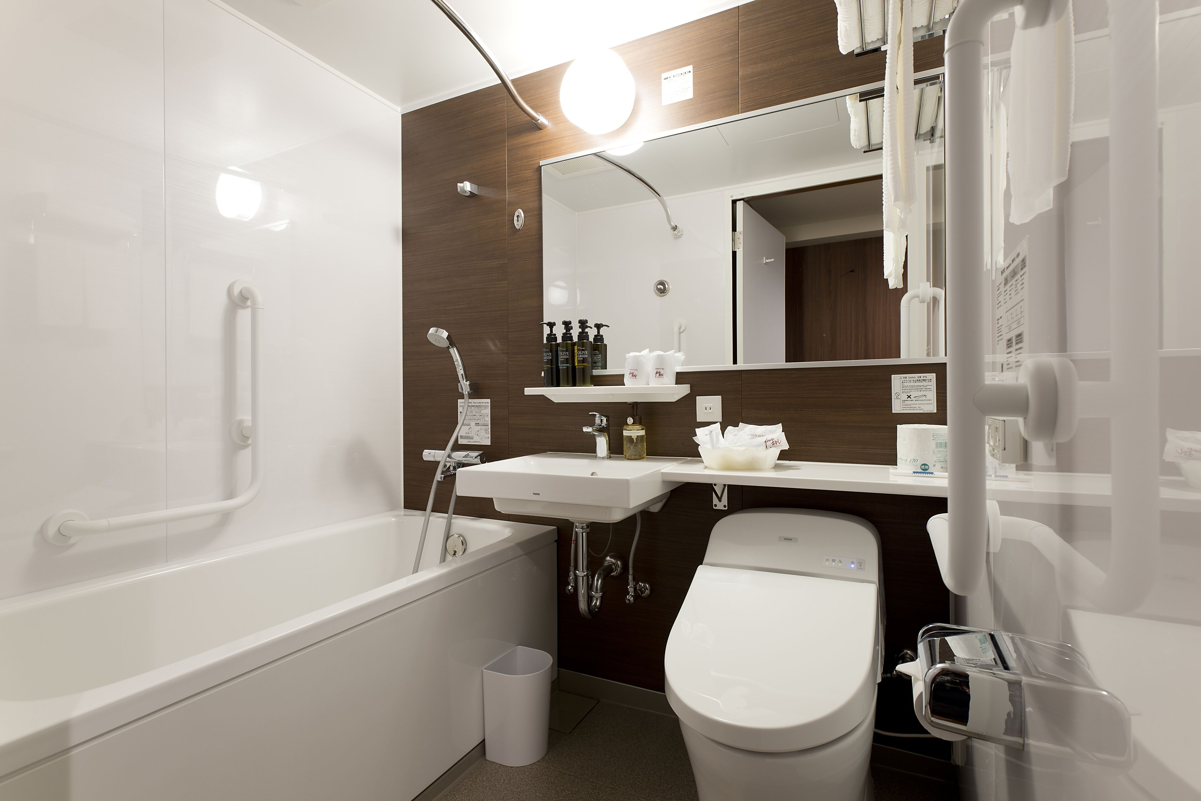 combined shower/bathtub, hair dryer, slippers, bidet